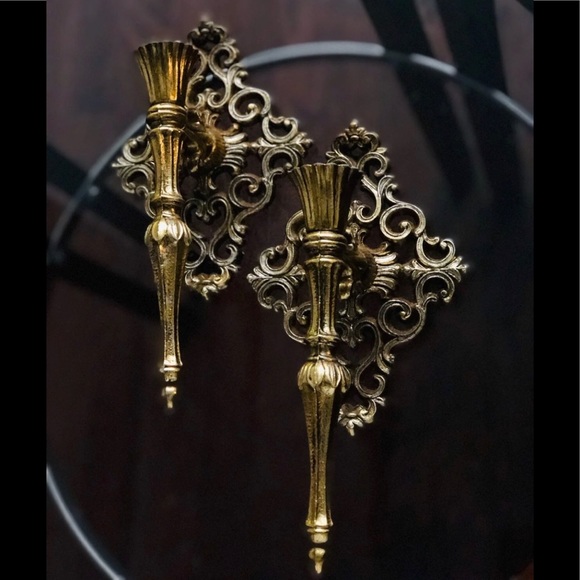 GORGEOUS VINTAGE ORNATE WALL CANDLE SCONCES MOODY MAXIMALISM - Picture 2 of 8